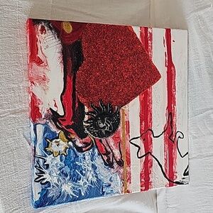 Abstract Eagle Flage on Canvas 12"x12" Handmade 2020 Mixed Media